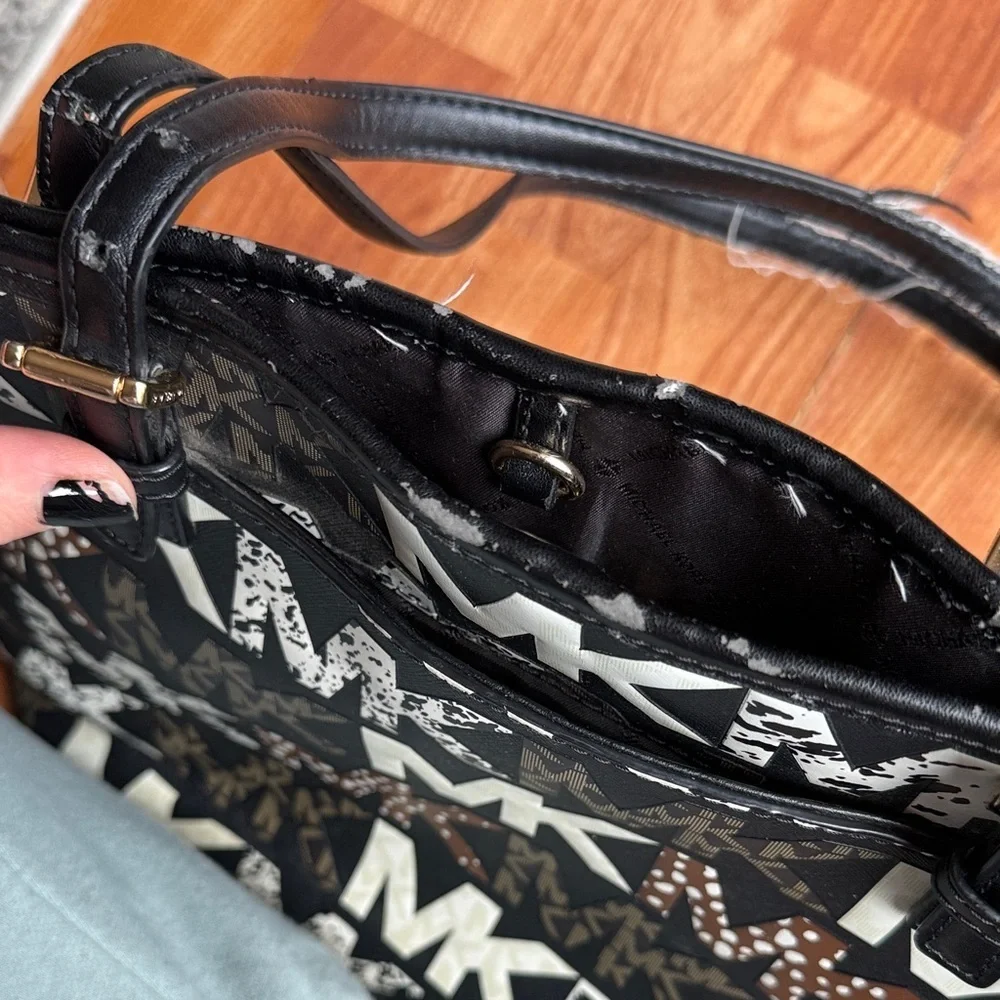Michael Kors Jet Set Travel Medium Carryall Tote Designer Animal Print Gold Used